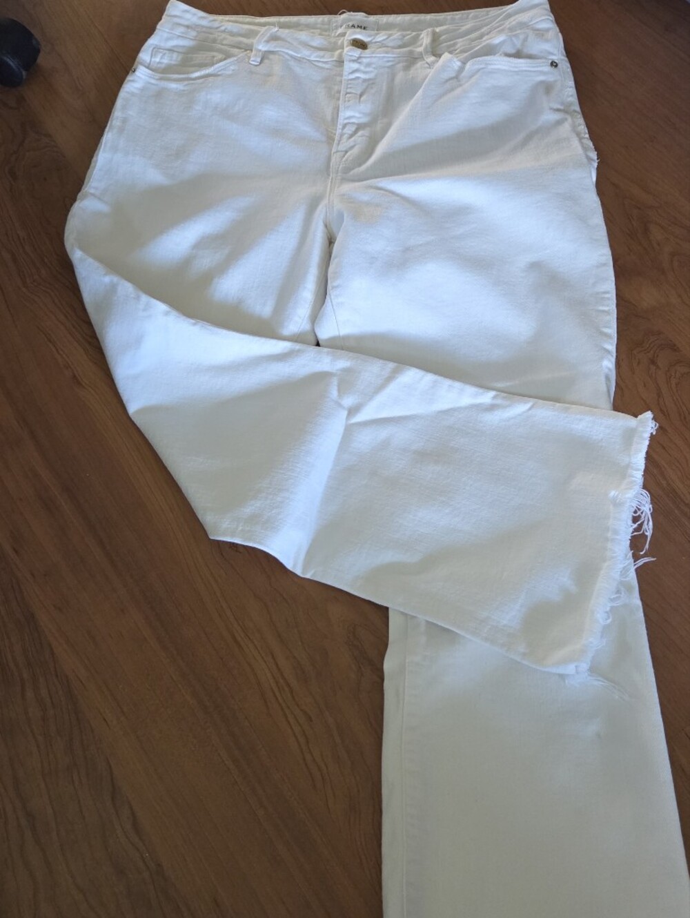 FRAME Le Crop Mini Boot Jeans Denim Stretch Raw Hem WHITE Size 31 - Picture 4 of 7